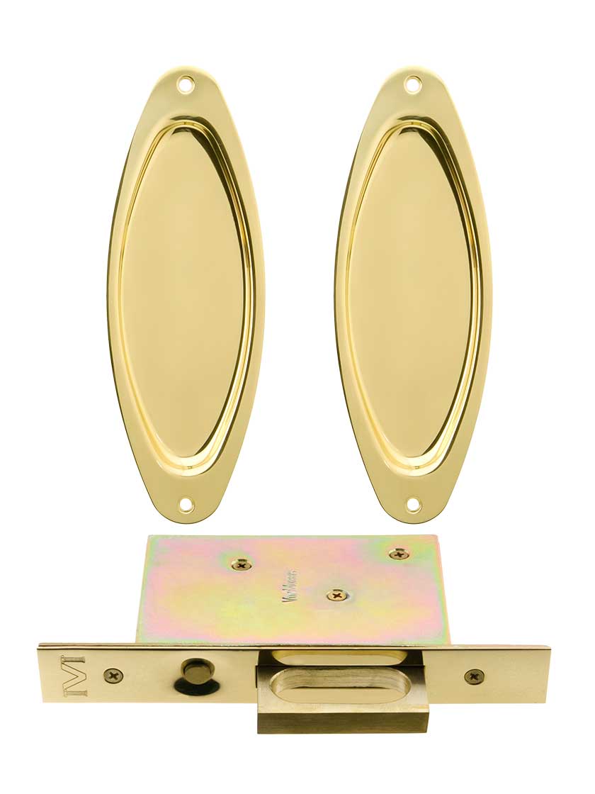 Moreland Pocket Door Mortise Edge Pull Set with Oval Pulls House of